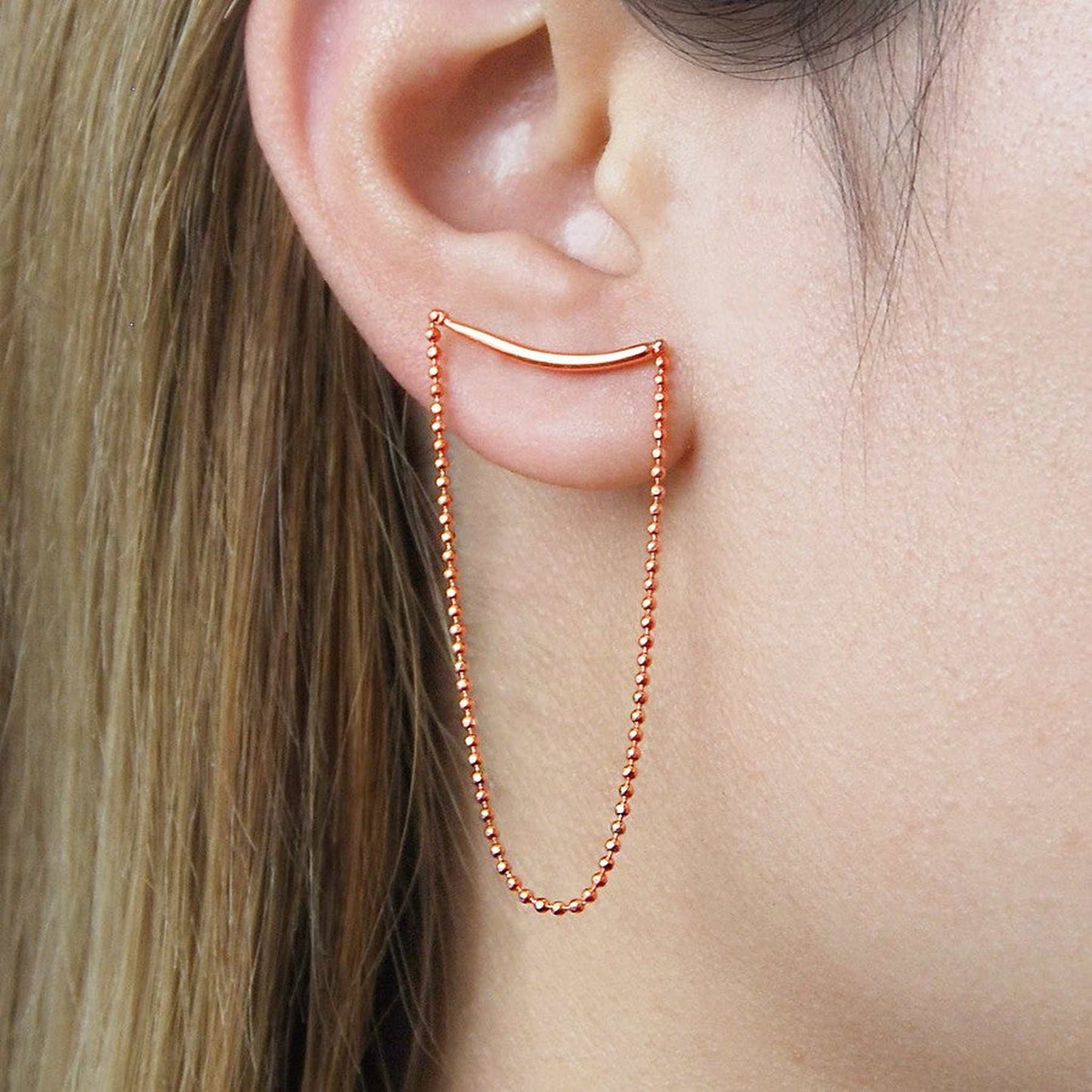Rose Gold Chain Stud Drop Earrings - Otis Jaxon Silver Jewellery