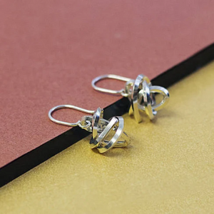 Silver knotted wire drop earrings