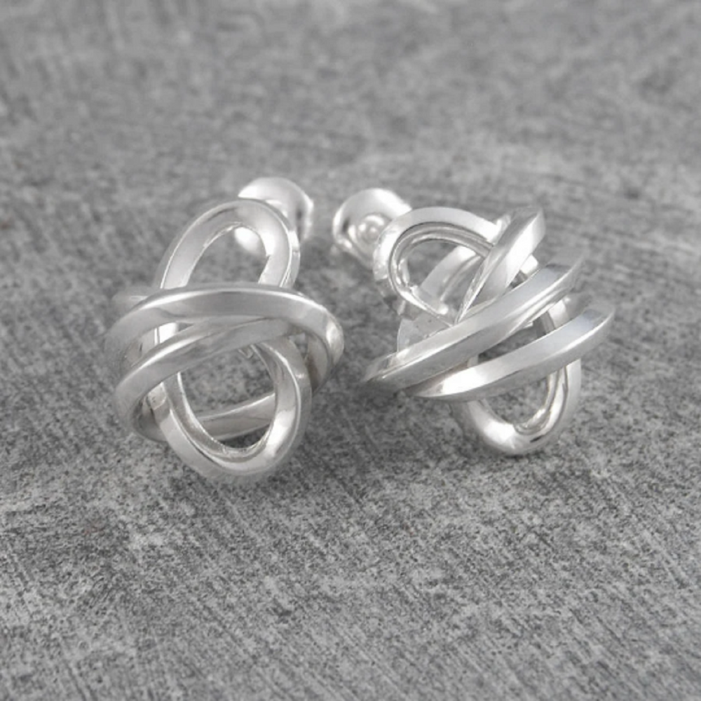 Coiled knot charm stud earrings