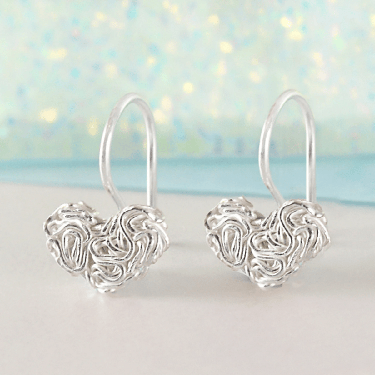 Silver Mesh Heart Drop Earrings – Otis Jaxon Silver Jewellery