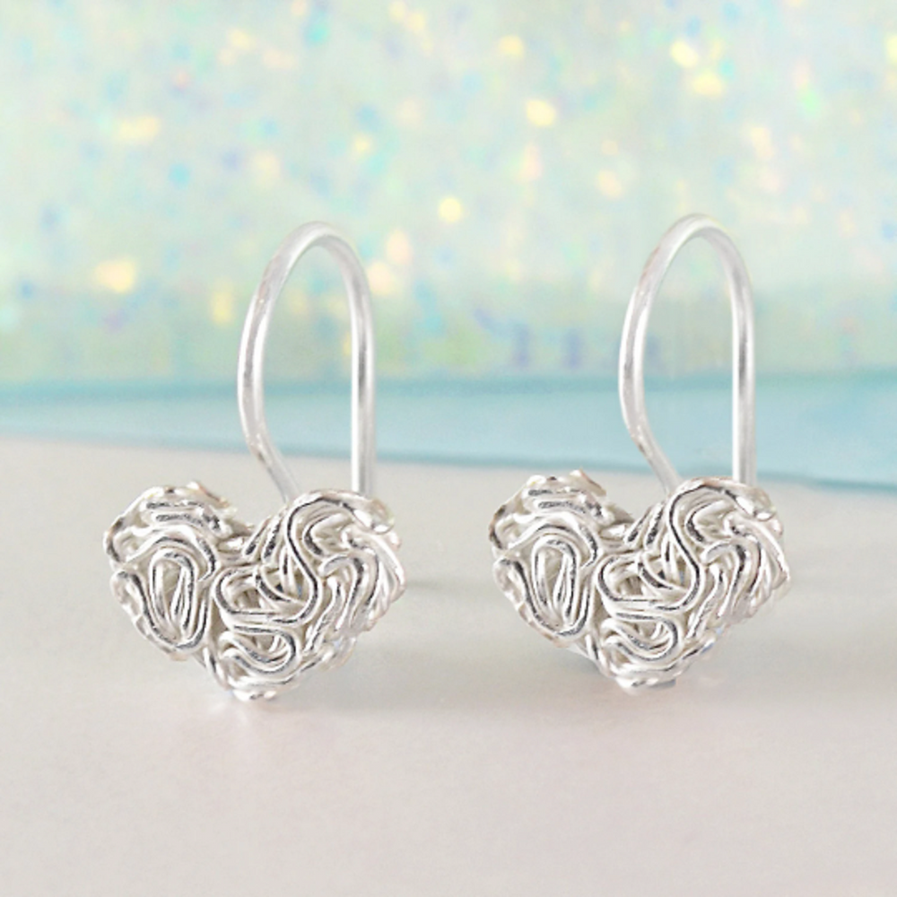 Mesh Silver Heart Drop Earrings - Otis Jaxon Silver Jewellery