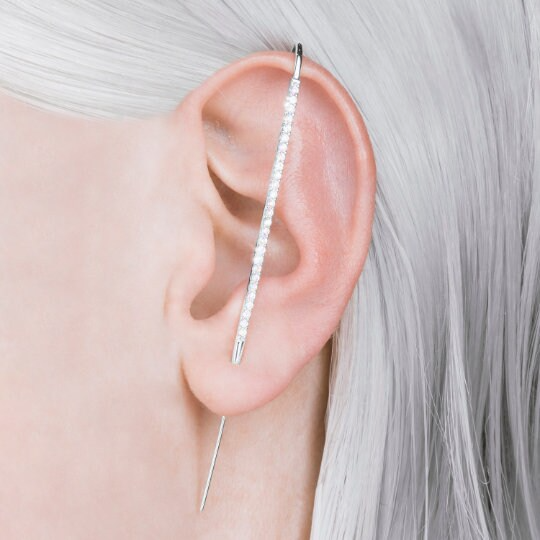 
            
                Load image into Gallery viewer, Oxidised Silver White Topaz Ear Cuff Earrings - Otis Jaxon Silver Jewellery
            
        