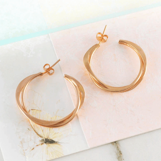Interwoven Rose Gold Hoop Earrings - Otis Jaxon Silver Jewellery