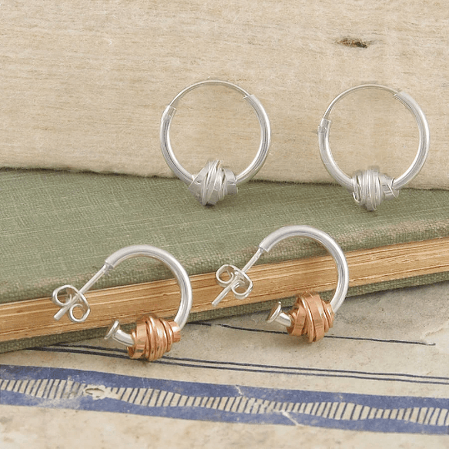Coiled Rose Gold and Silver Huggie Hoop Earrings - Otis Jaxon Silver Jewellery