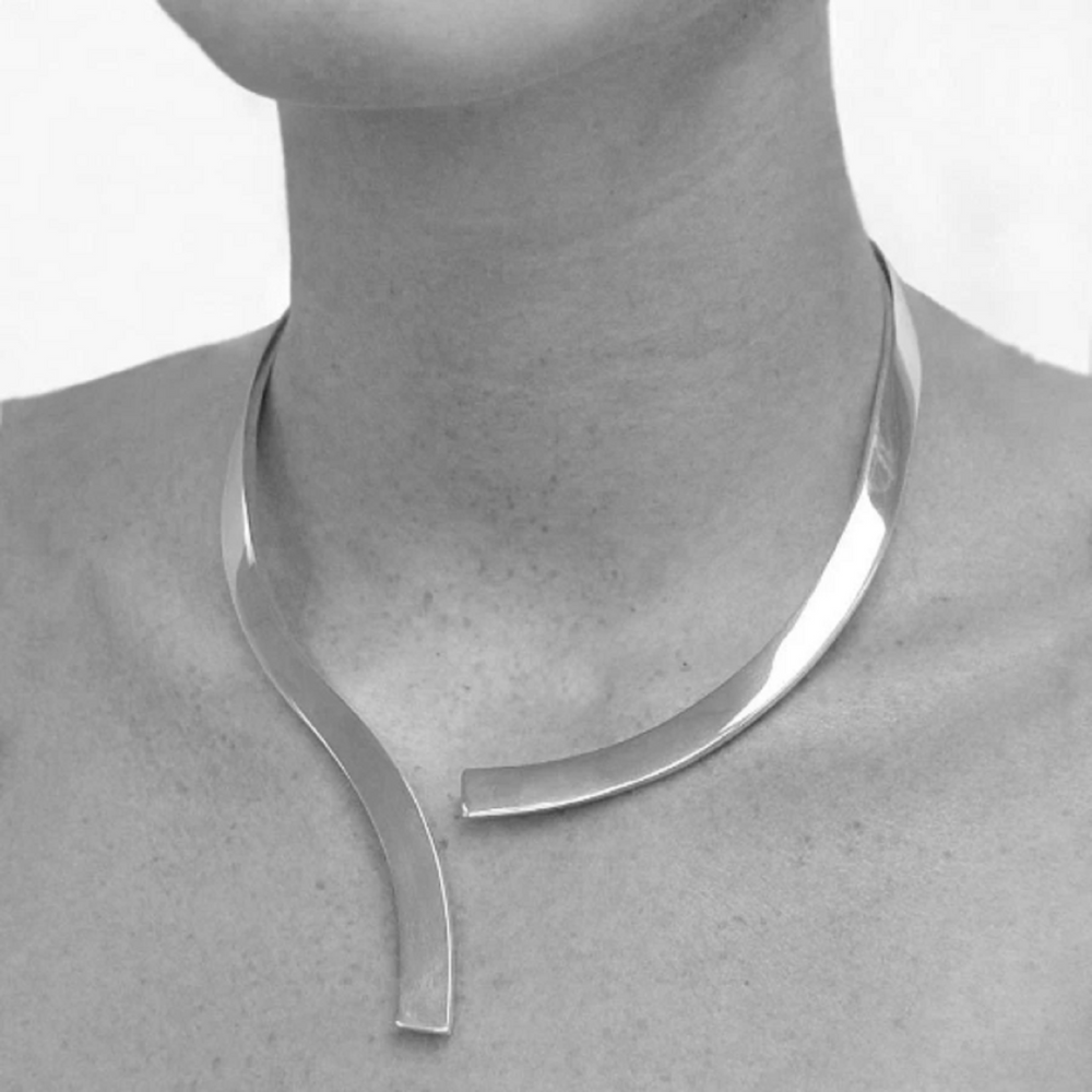 Sterling Silver Hinged Chunky Geometric Choker Necklace