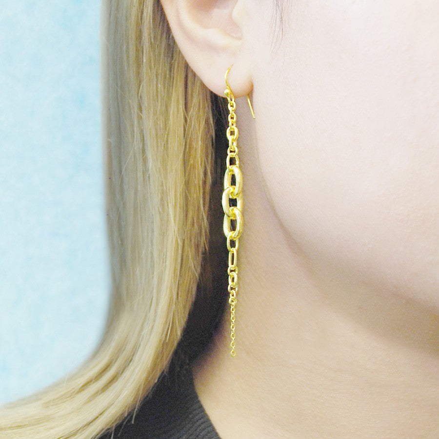 Multi Chain Yellow Gold Drop Earrings - Otis Jaxon Silver Jewellery