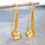 Spiral Ribbon Gold Drop Earrings - Otis Jaxon Silver Jewellery