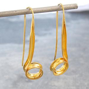 
            
                Load image into Gallery viewer, Spiral Ribbon Gold Drop Earrings - Otis Jaxon Silver Jewellery
            
        