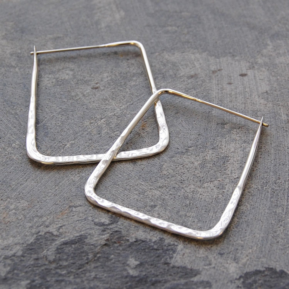 
            
                Load image into Gallery viewer, Hammered Square Geometric Silver Hoop Earrings - Otis Jaxon Silver Jewellery
            
        