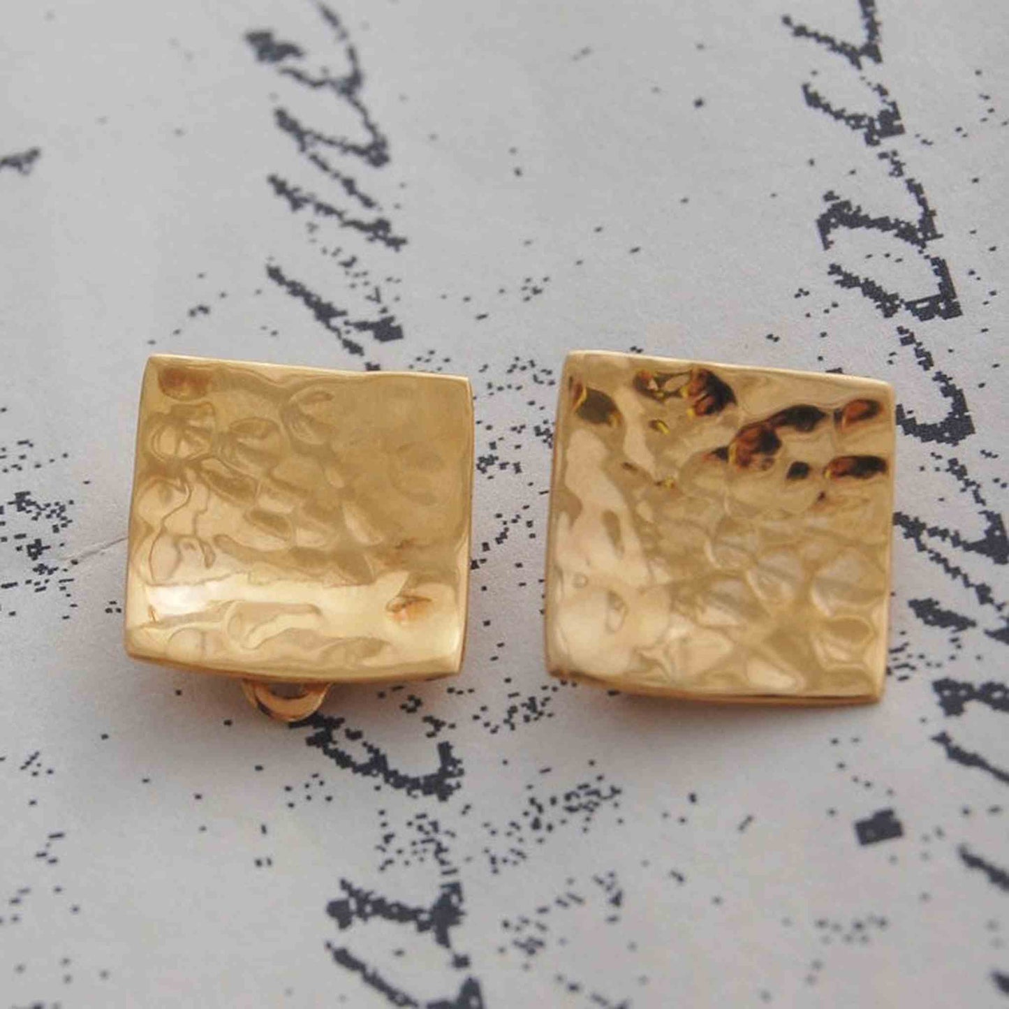 Hammered Square Gold Clip On Stud Earrings - Otis Jaxon Silver Jewellery