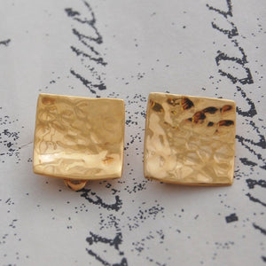 
            
                Load image into Gallery viewer, Hammered Square Gold Clip On Stud Earrings - Otis Jaxon Silver Jewellery
            
        