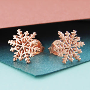 
            
                Load image into Gallery viewer, Rose Gold Snowflake Earrings - Otis Jaxon Silver Jewellery
            
        