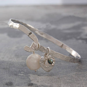 Organic Silver Heart Bangle with Pearls - Otis Jaxon Silver Jewellery