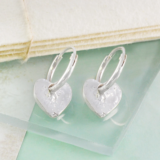 Organic Silver Heart Hoop Earrings - Otis Jaxon Silver Jewellery