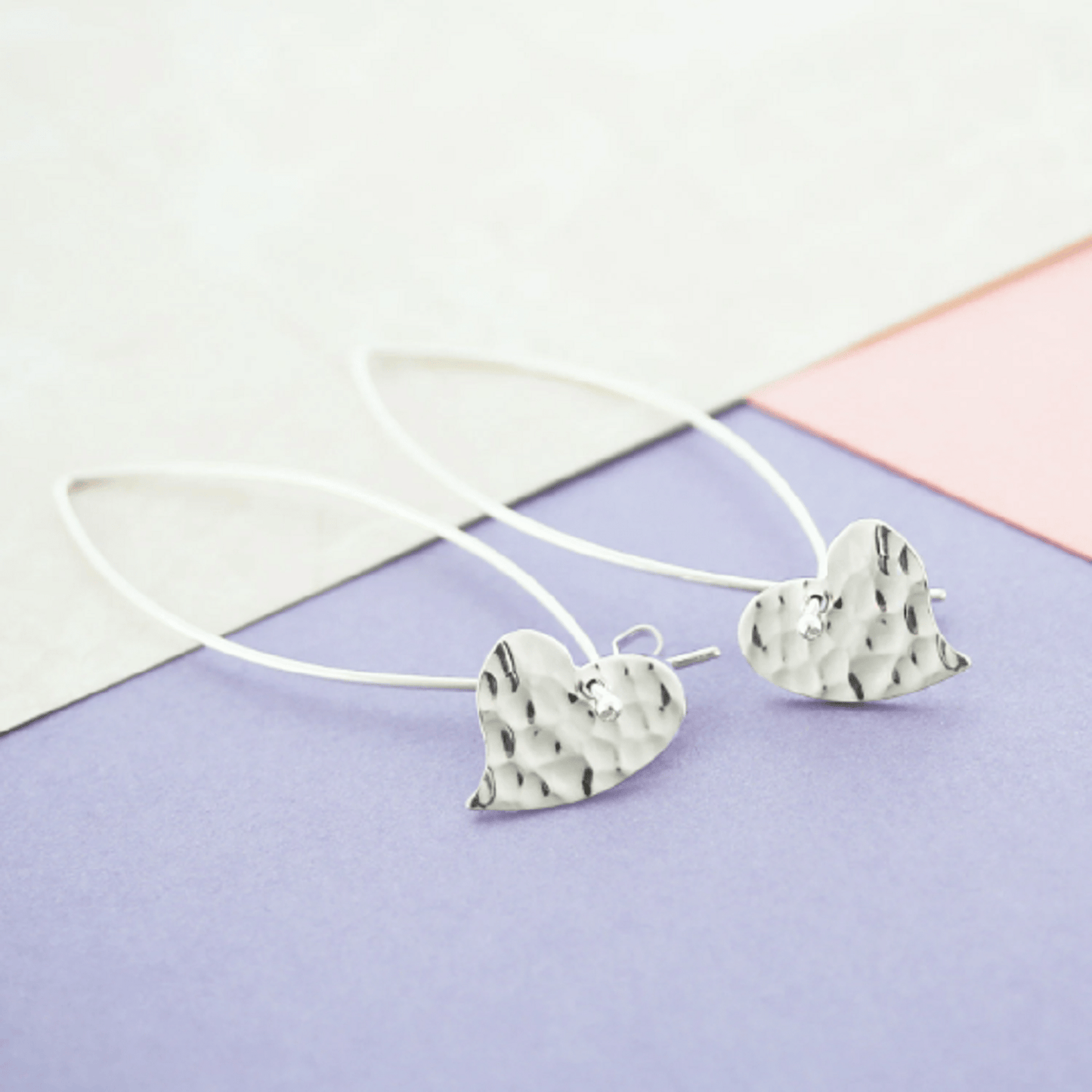 Ellipse Hammered Heart Silver Drop Earrings - Otis Jaxon Silver Jewellery