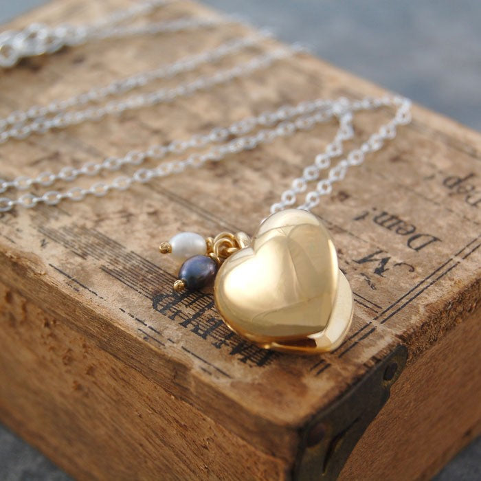 
            
                Load image into Gallery viewer, Gold Heart Locket Necklace with Pearls - Otis Jaxon Silver Jewellery
            
        