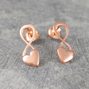 Infinity Heart Rose Gold Stud Earrings - Otis Jaxon Silver Jewellery