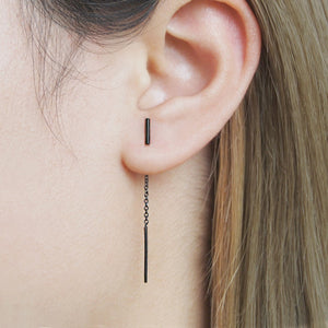Black Oxidised Bar Threader Chain Earrings - Otis Jaxon Silver Jewellery