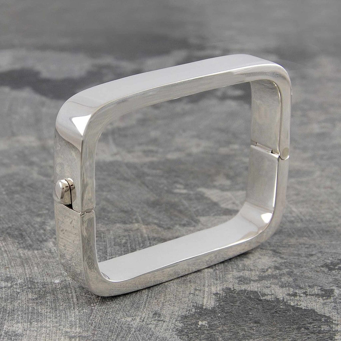 Rectangular Contemporary Silver Hinged Bangle - Otis Jaxon Silver Jewellery