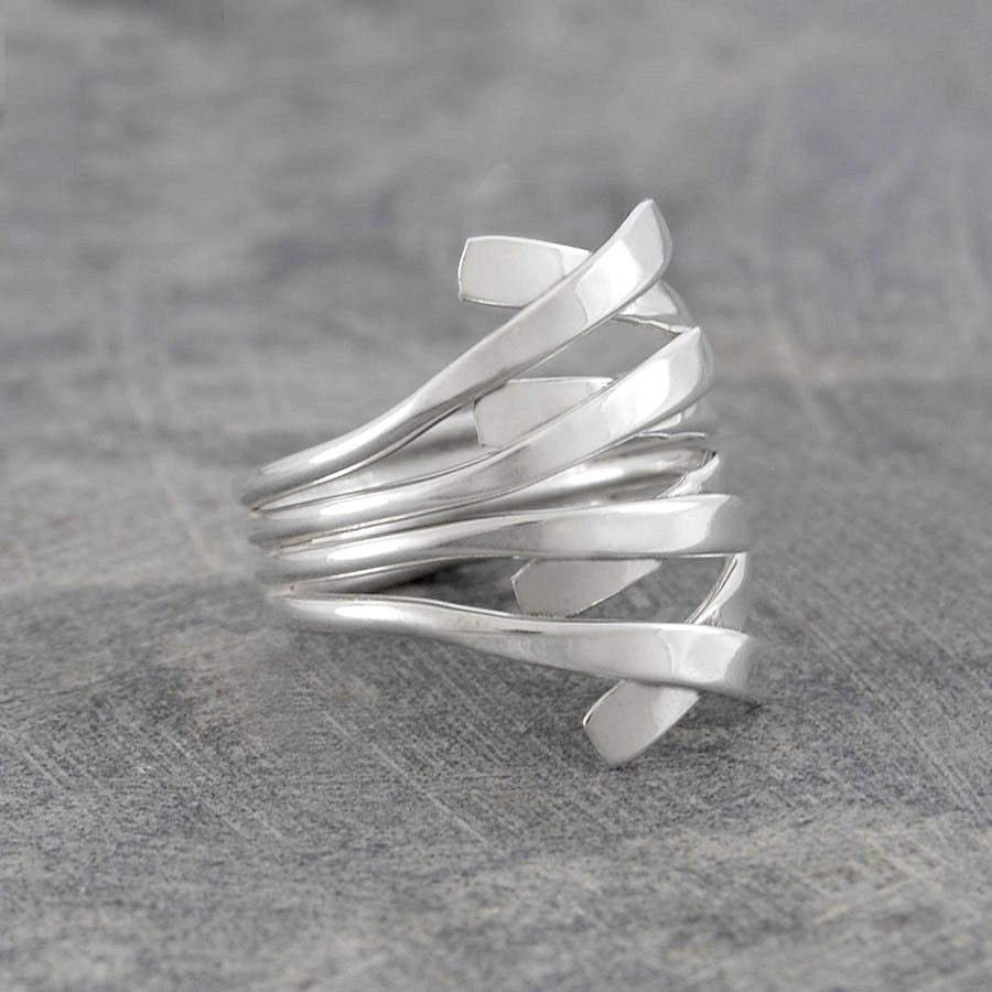 Ribbon Overlap Contemporary Silver Ring - Otis Jaxon Silver Jewellery