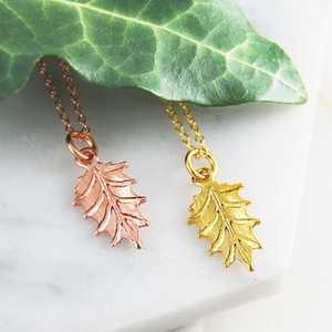 Holly Leaf Pendant necklace in Yellow and Rose Gold