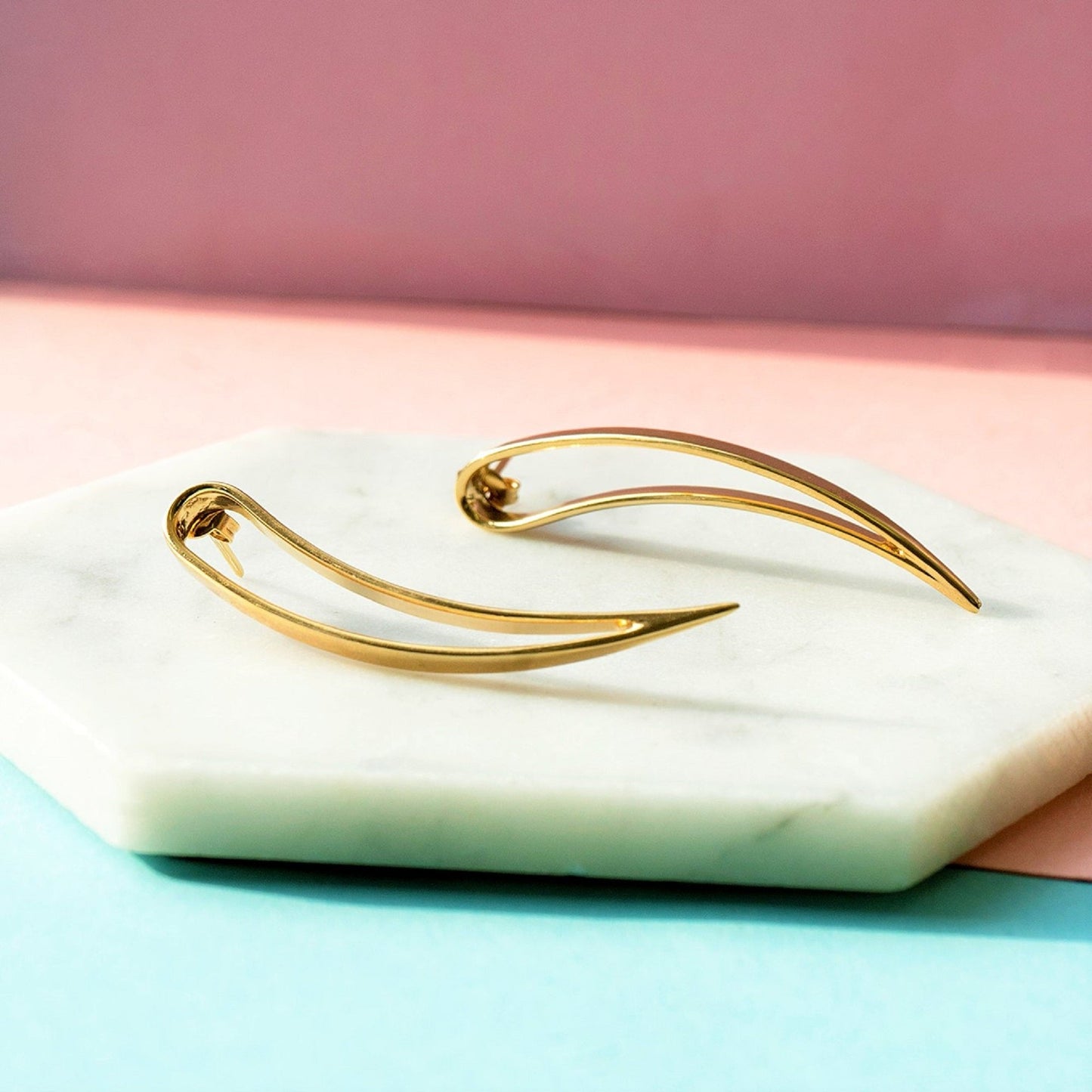 Gold Large Teardrop Outline Stud Earrings
