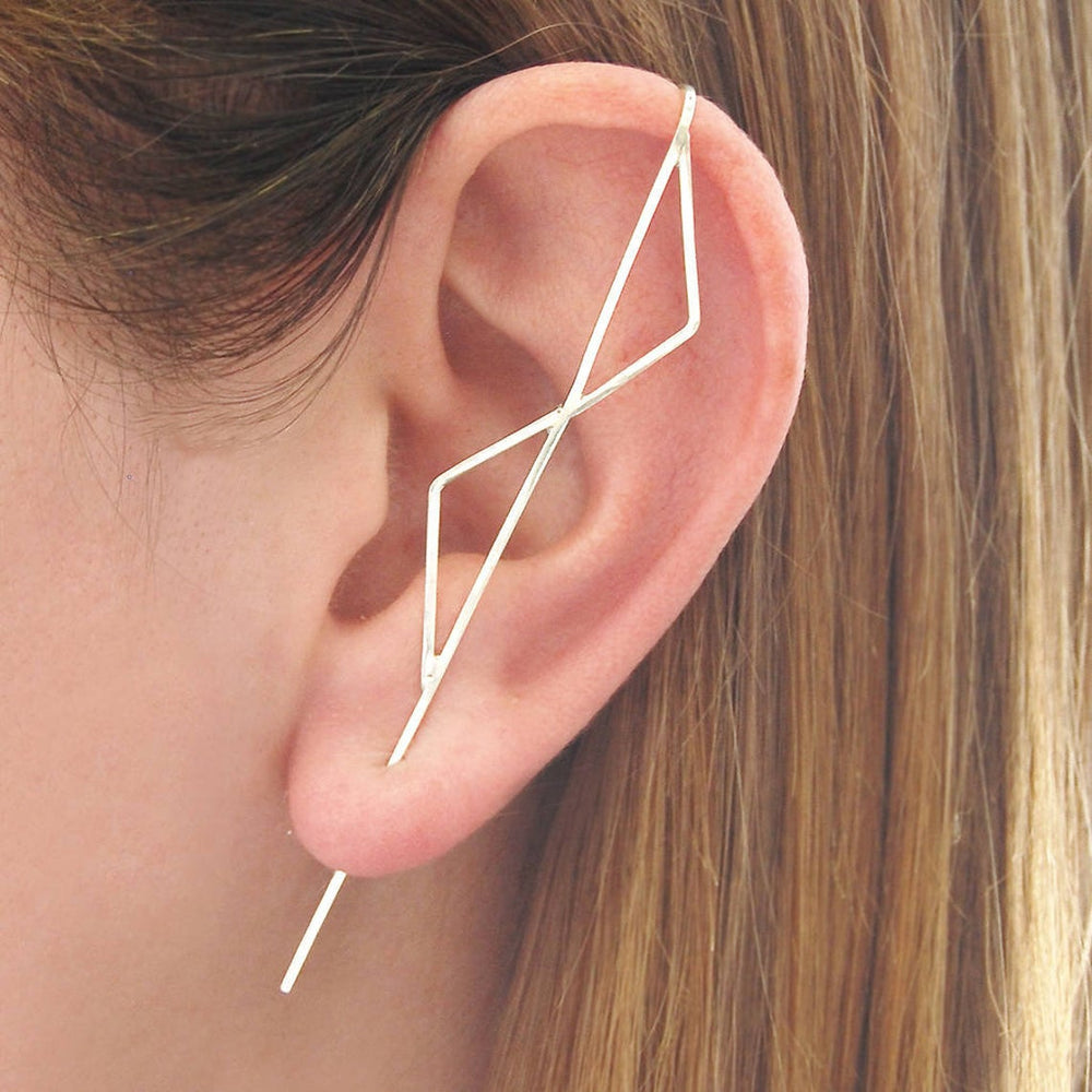 
            
                Load image into Gallery viewer, Oxidised Silver Double Triangle Ear Climber - Otis Jaxon Silver Jewellery
            
        