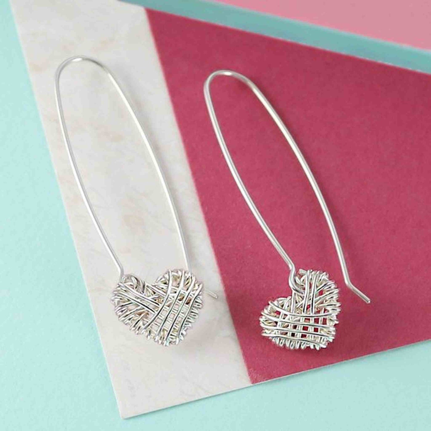 Silver Woven Heart Long Drop Earrings - Otis Jaxon Silver Jewellery