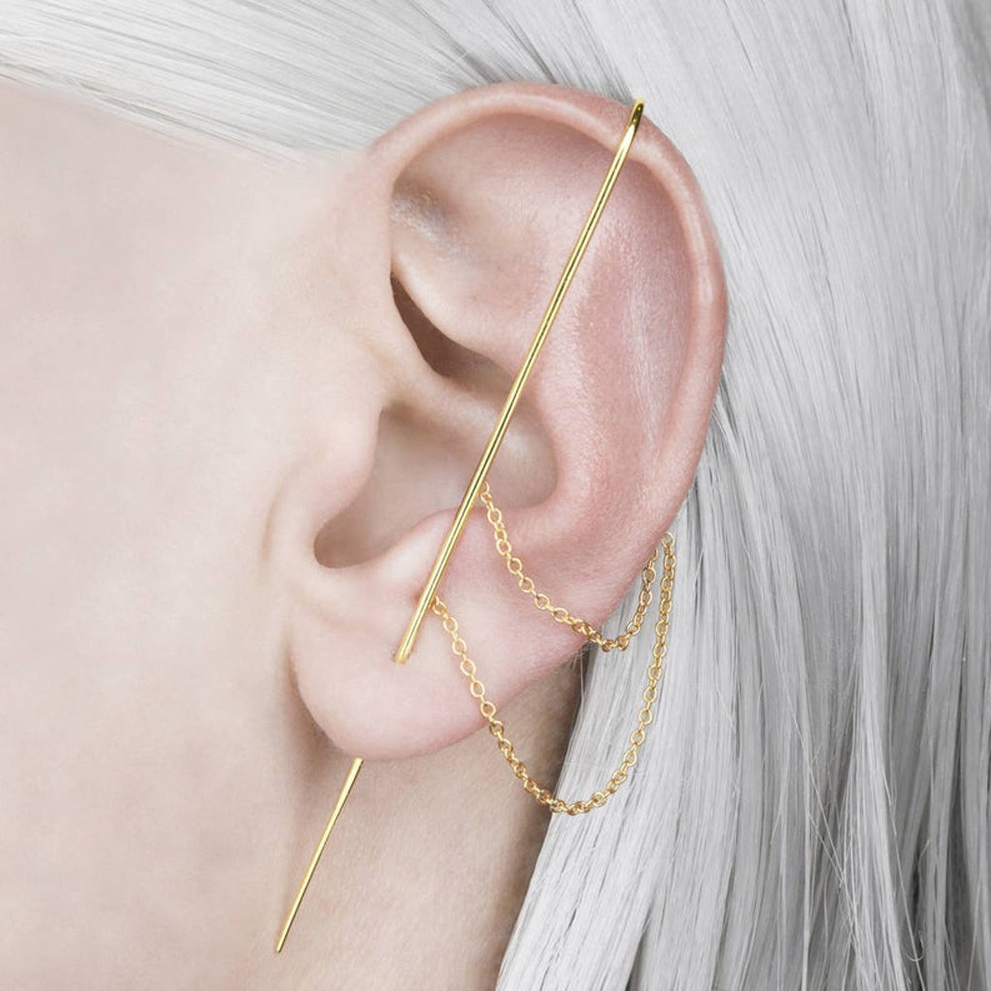 Gold plated Silver Double Chain Ear Cuff Earrings - Otis Jaxon Silver Jewellery