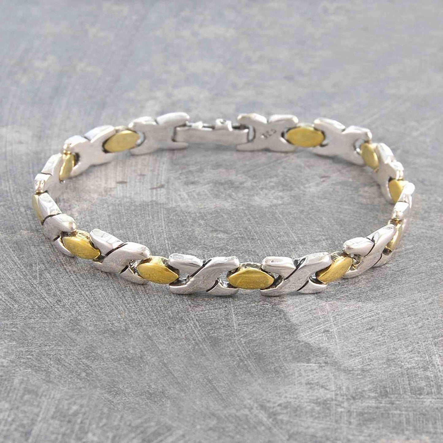 Hugs and Kisses Heavy Silver And Gold Bracelet - Otis Jaxon Silver Jewellery