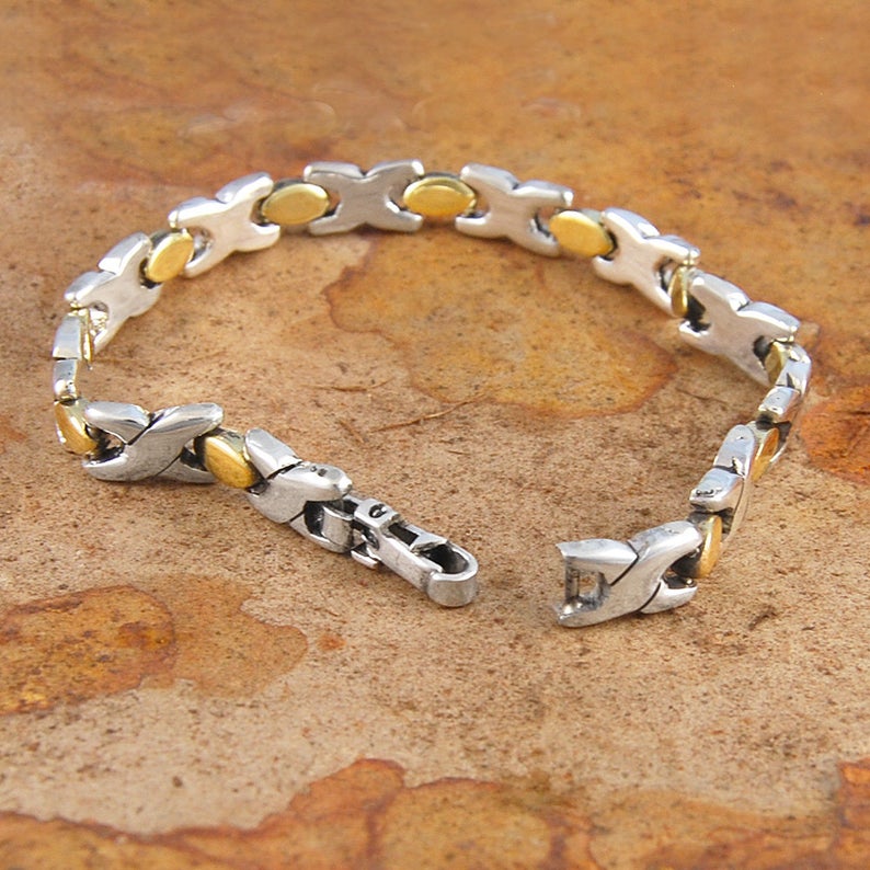 Hugs and Kisses Silver And Gold Statement Bracelet - Otis Jaxon Silver Jewellery