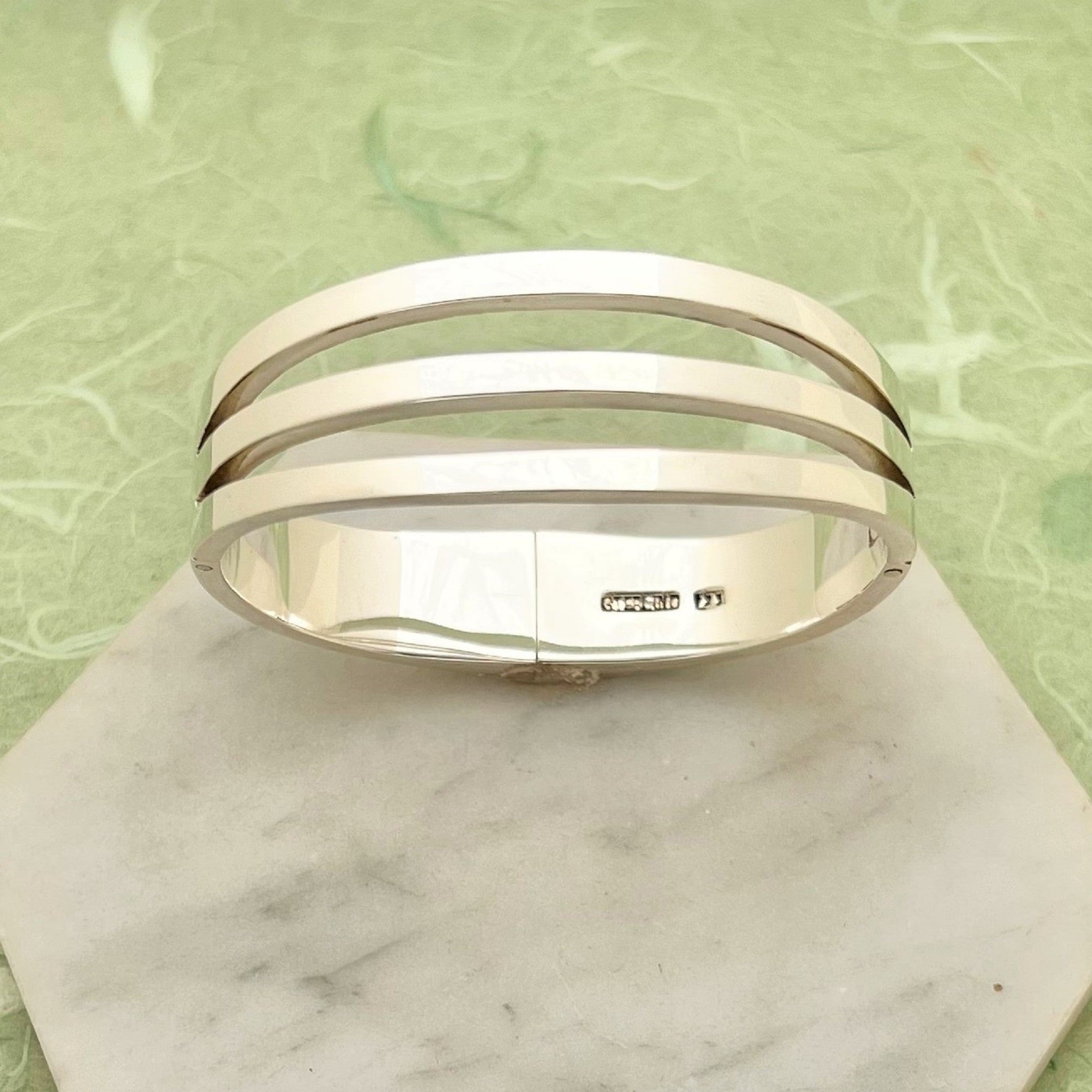 Sterling Silver Chunky Three Bar Hinged Bangle – Otis Jaxon Silver