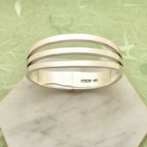 
            
                Load image into Gallery viewer, Chunky Sterling Silver Three Bar Bangle Cuff
            
        