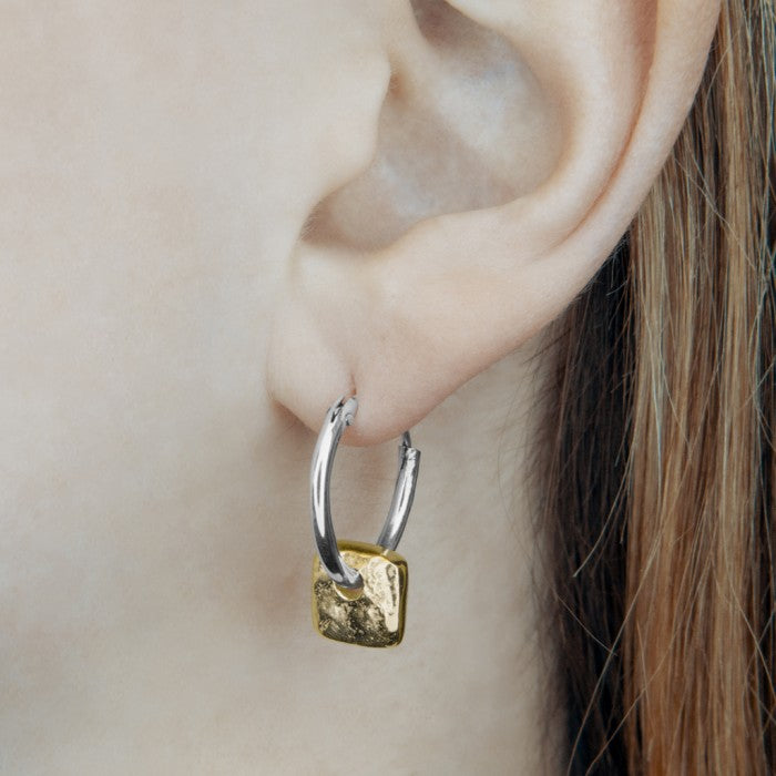 
            
                Load image into Gallery viewer, Organic Square Gold Hoop Earrings - Otis Jaxon Silver Jewellery
            
        