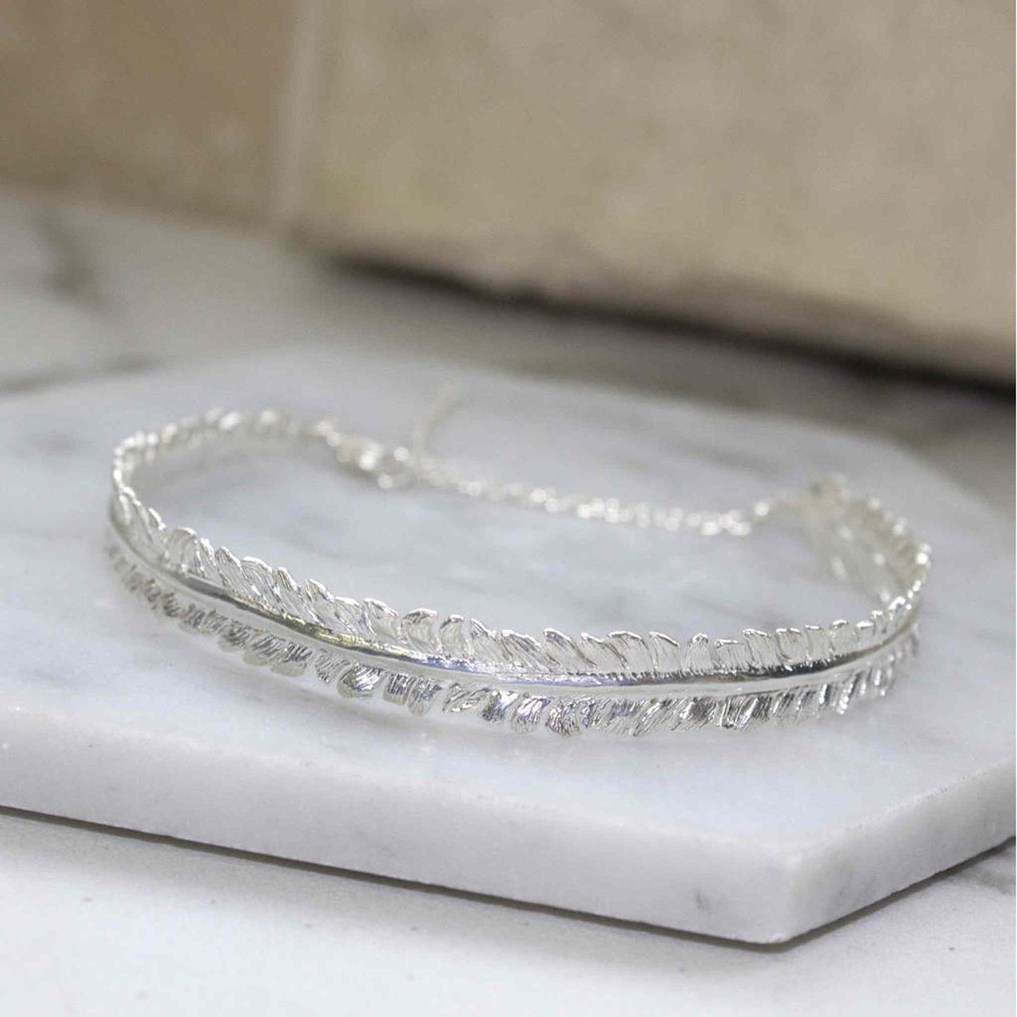 Adjustable Sterling Silver Feather Bracelet - Otis Jaxon Silver Jewellery