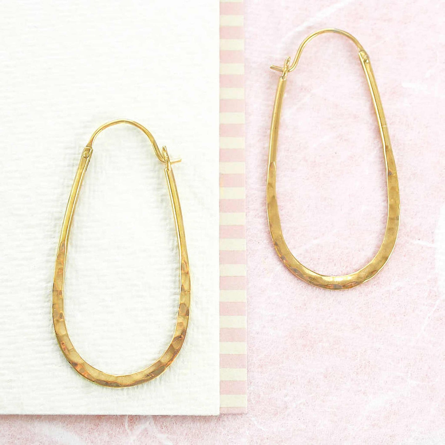 Battered Small Oval Gold Hoop Earrings