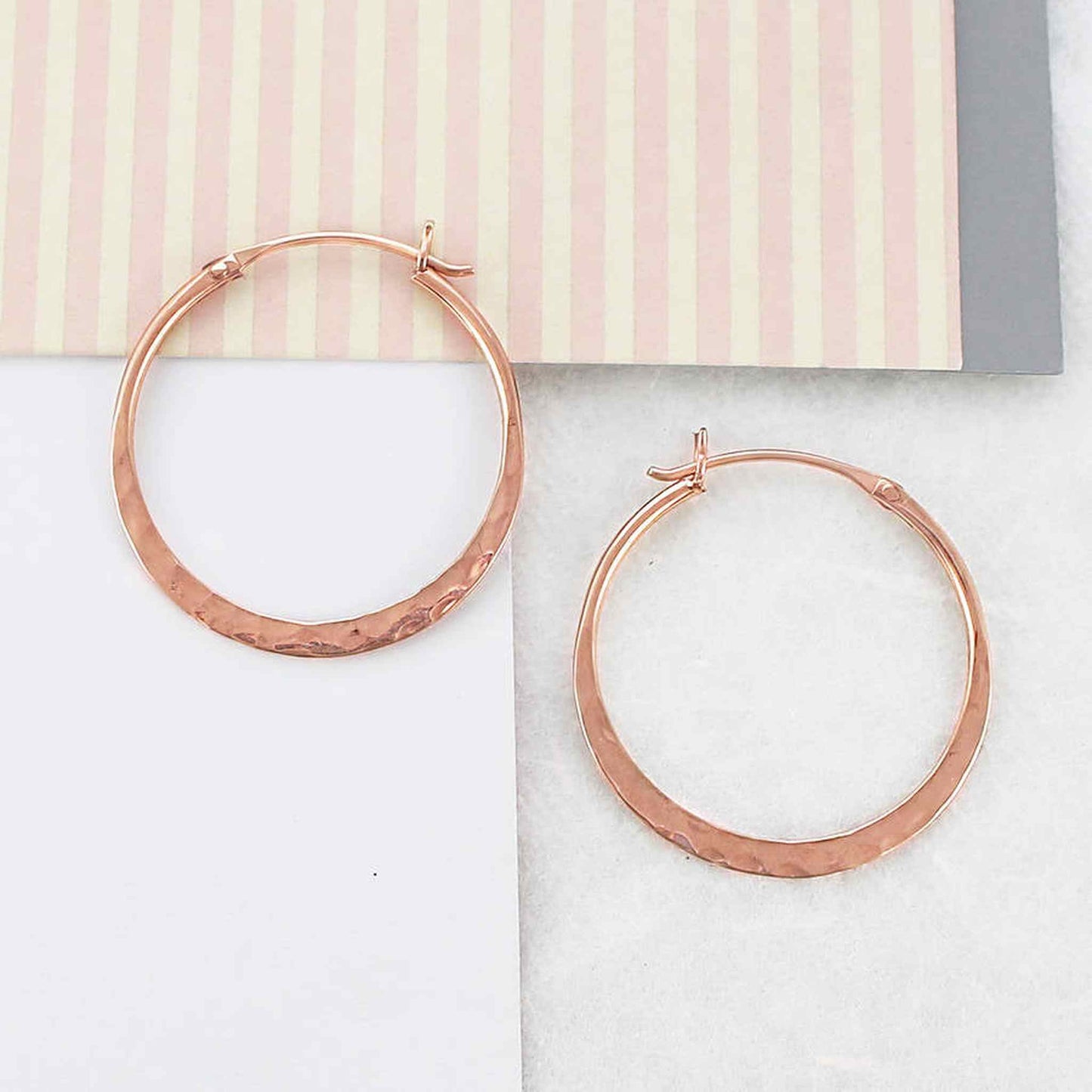 Small Hammered Rose Gold Hoop Earrings - Otis Jaxon Silver Jewellery