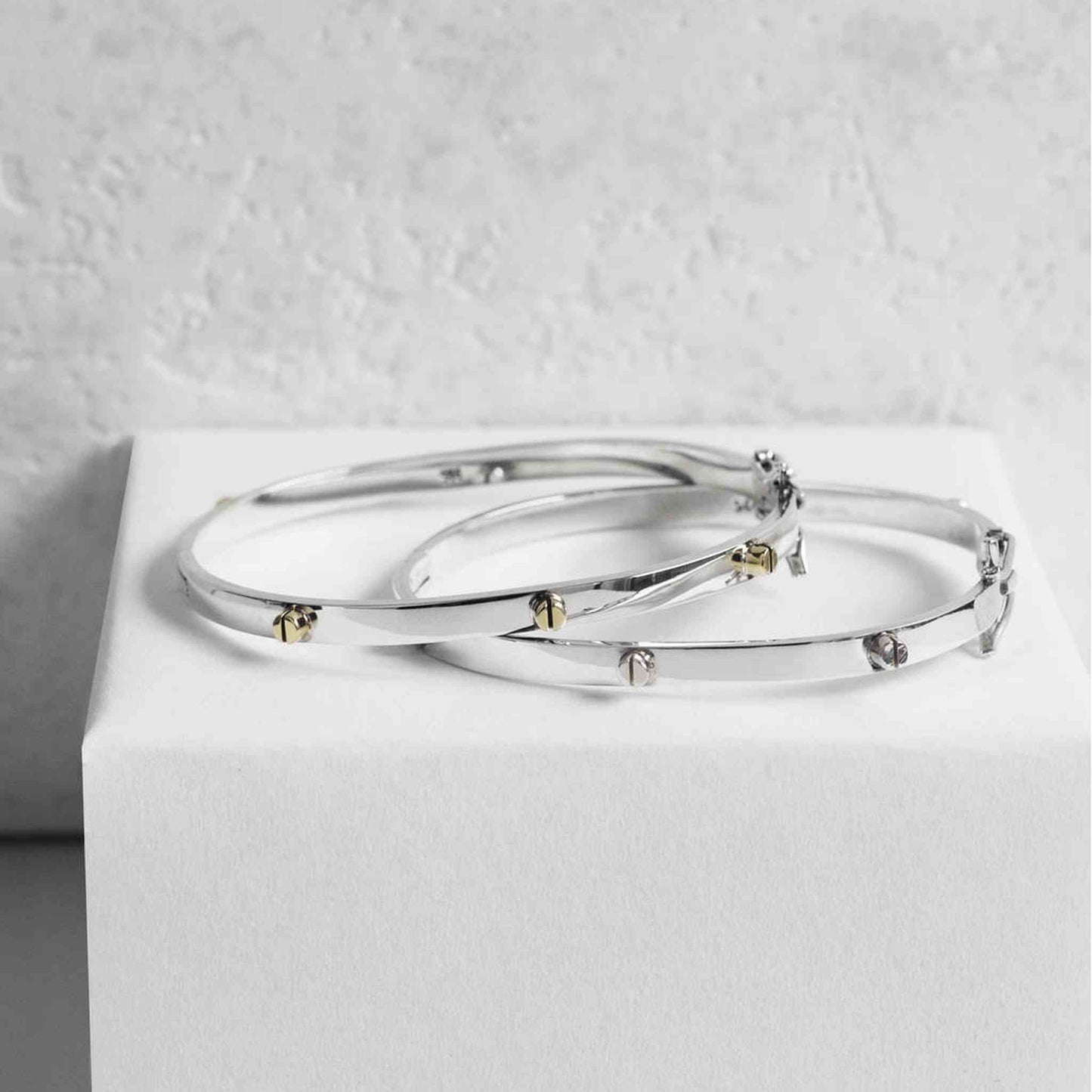 Silver and Gold Raised Screw Bangle - Otis Jaxon Silver Jewellery