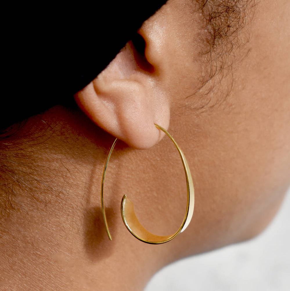 
            
                Load image into Gallery viewer, Curled Ribbon Gold Drop Hoop Earrings - Otis Jaxon Silver Jewellery
            
        
