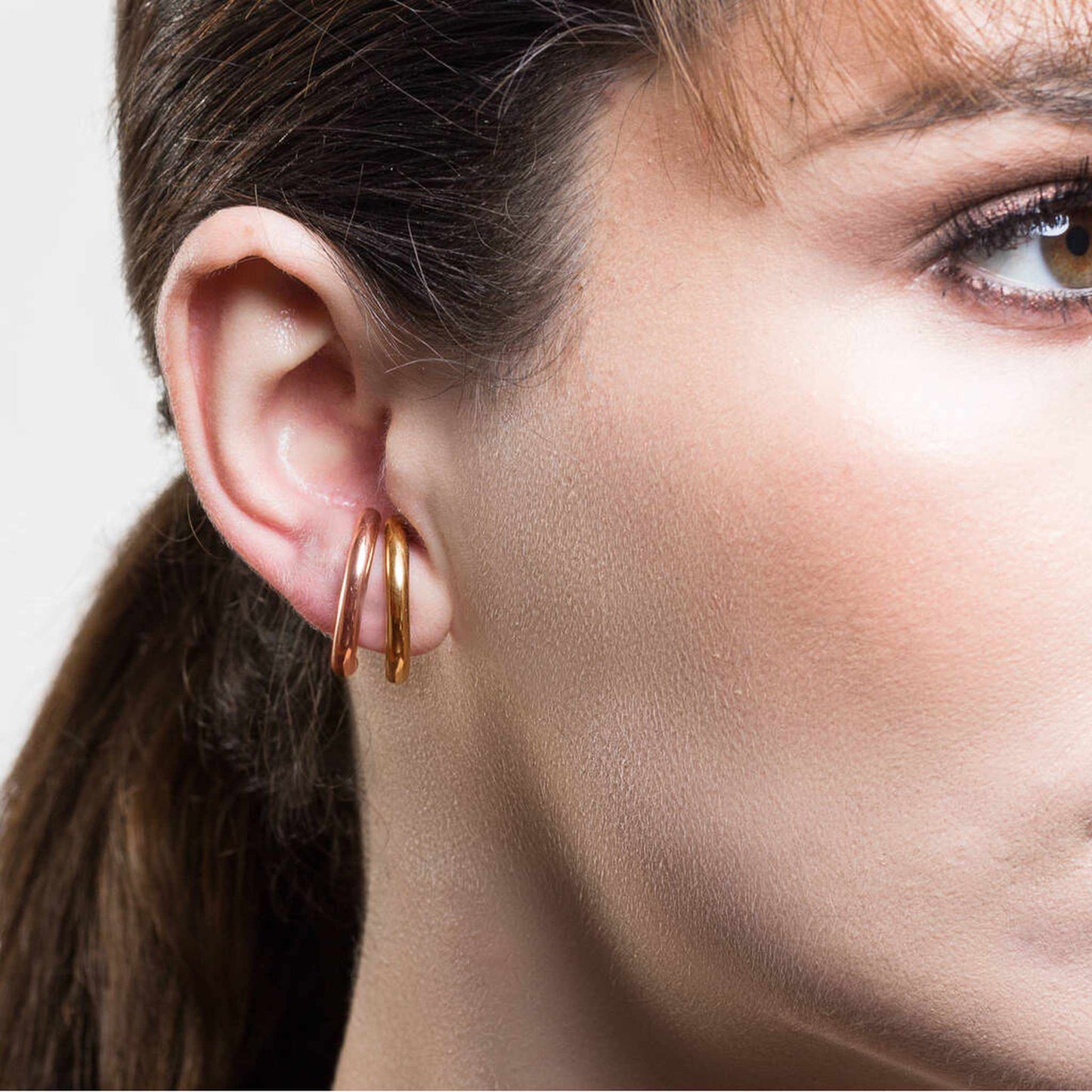 Curved Gold Suspender Stud Earrings - Otis Jaxon Silver Jewellery