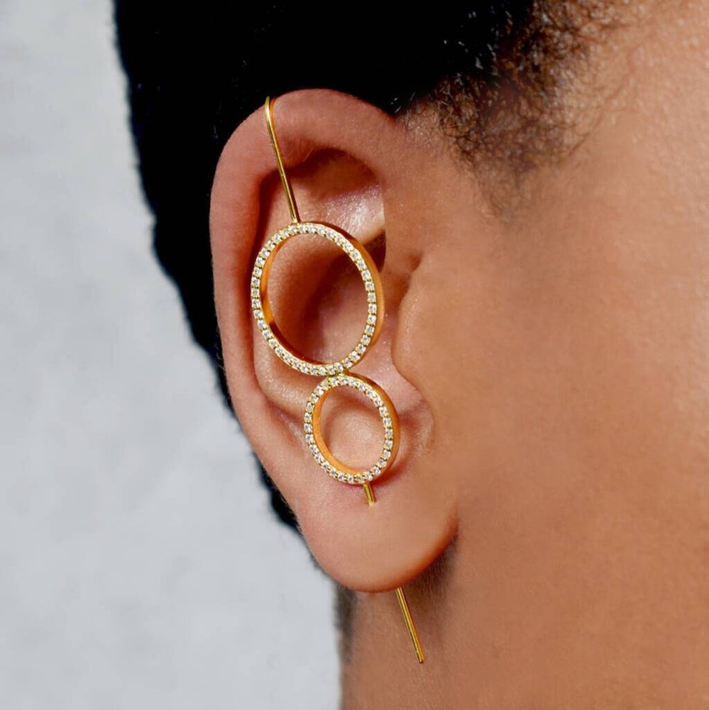 Gold Double Circle Zirconia Ear Cuffs - Otis Jaxon Silver Jewellery