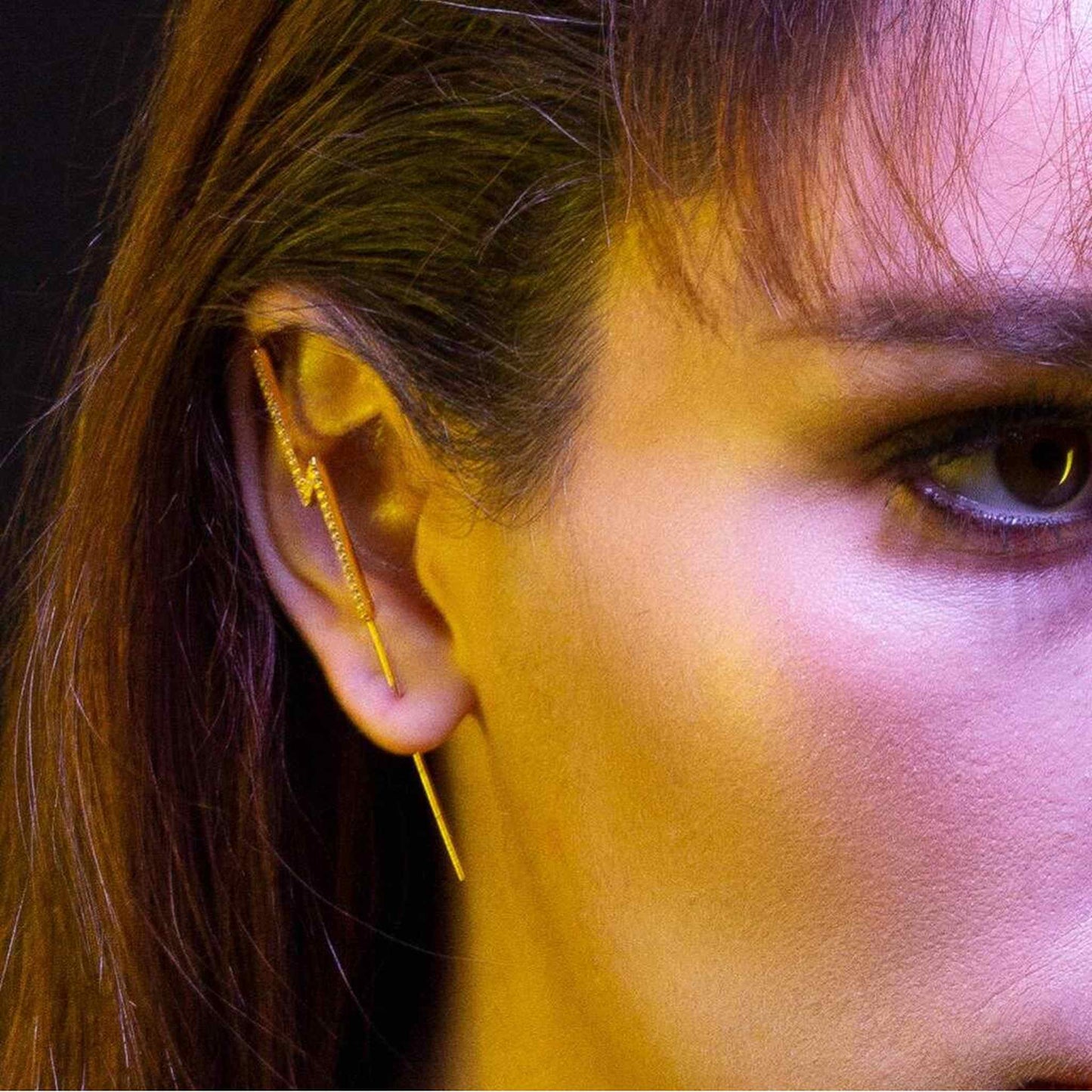 Gold Zirconia Lightning Bolt Geometric Ear Cuff - Otis Jaxon Silver Jewellery