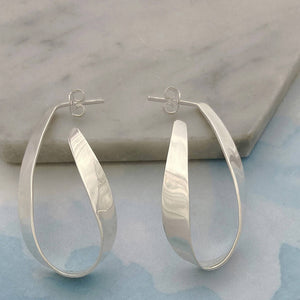 Sterling Silver Ribbon Teardrop Curved Hoops - Otis Jaxon Silver Jewellery