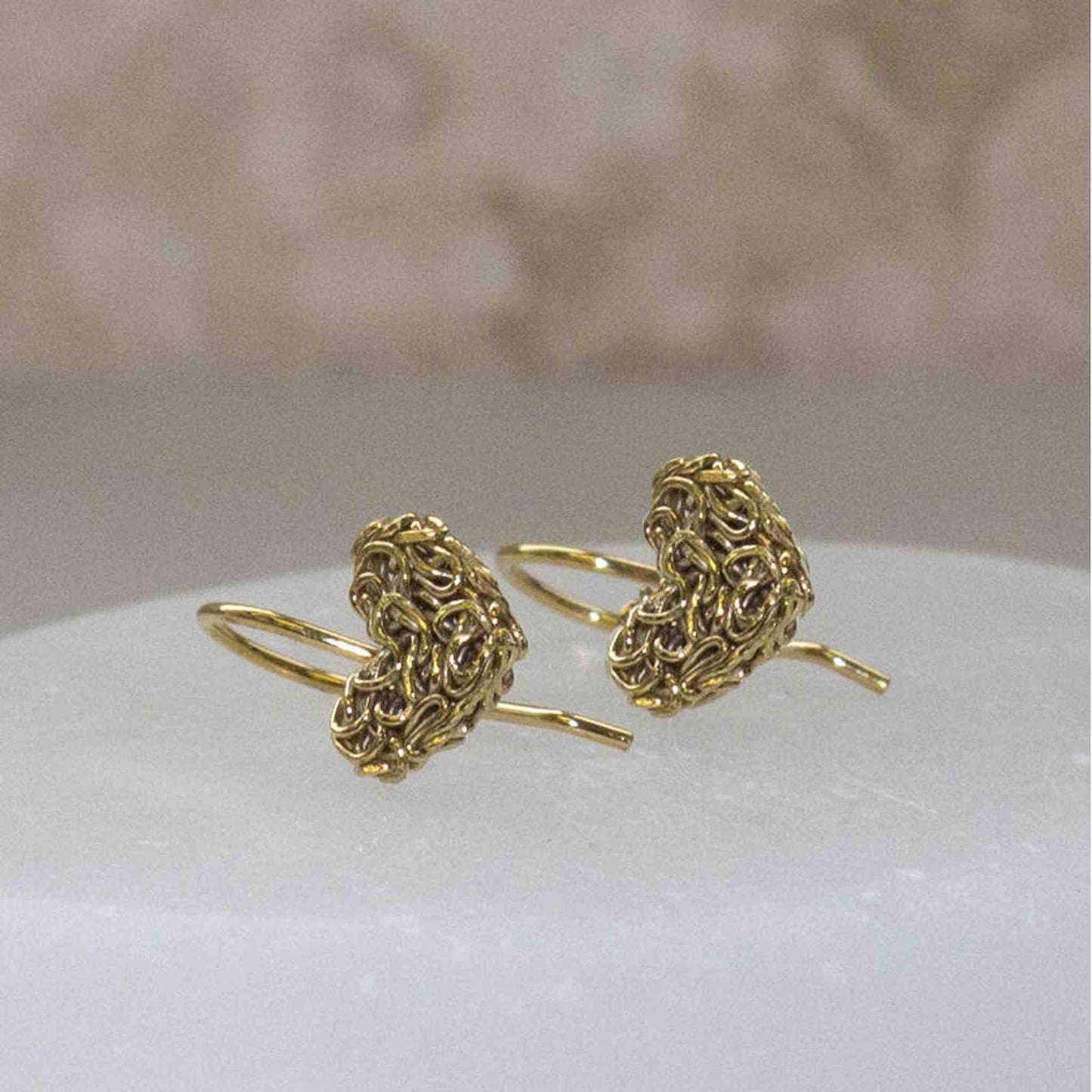 Mesh Heart Gold Drop Earrings - Otis Jaxon Silver Jewellery