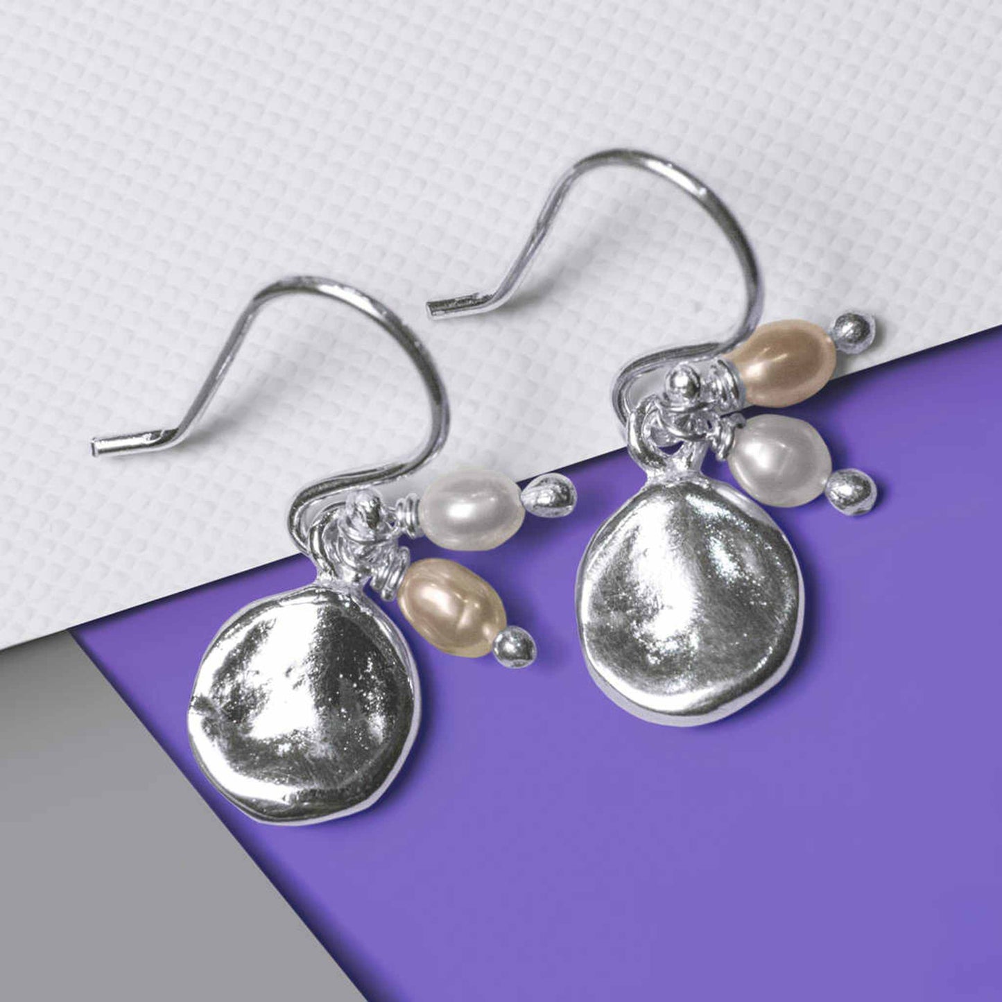 Organic Round Silver Pearl Drop Earrings - Otis Jaxon Silver Jewellery