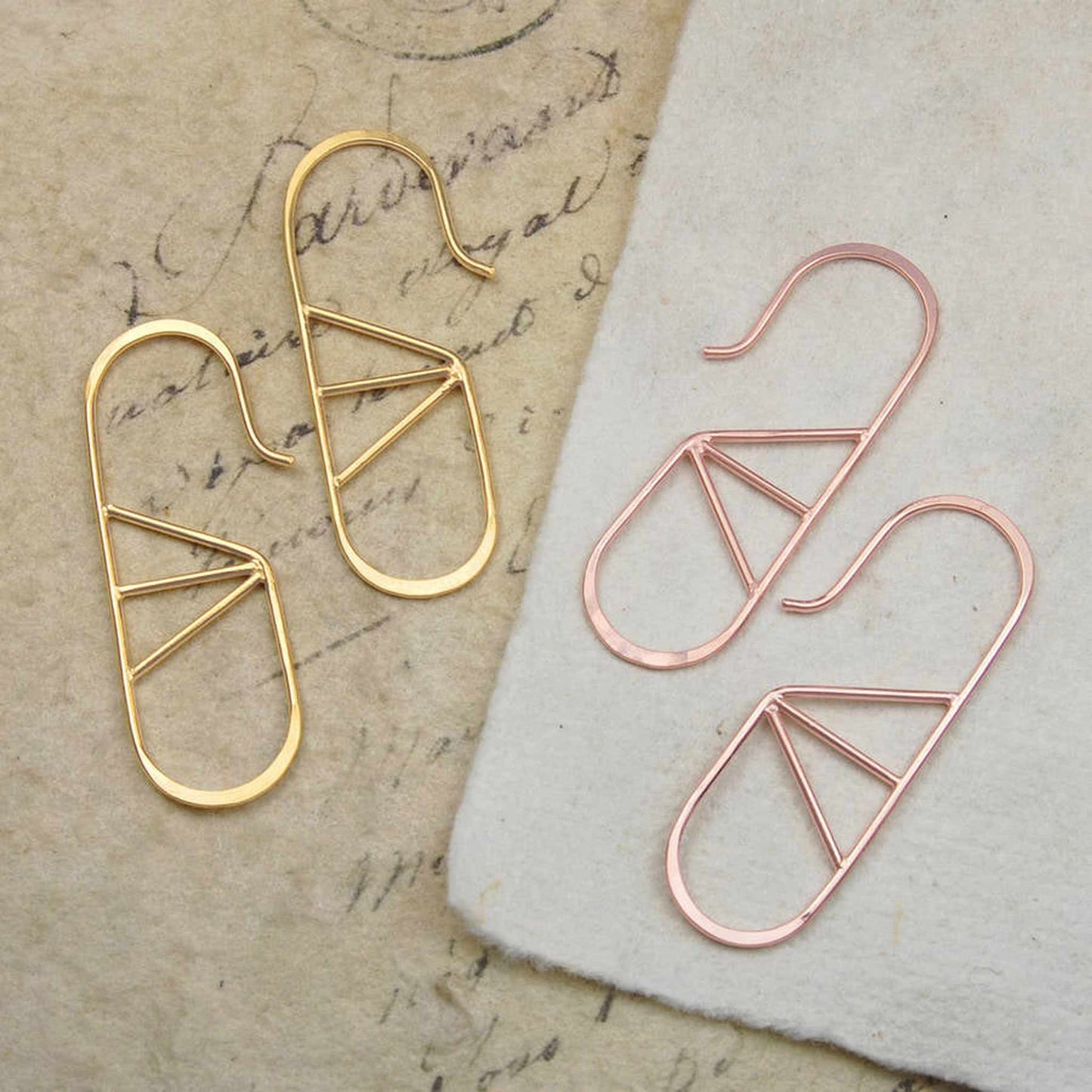 Geometric Oval Wire Yellow Gold/Rose Gold Hoop Earrings - Otis Jaxon Silver Jewellery