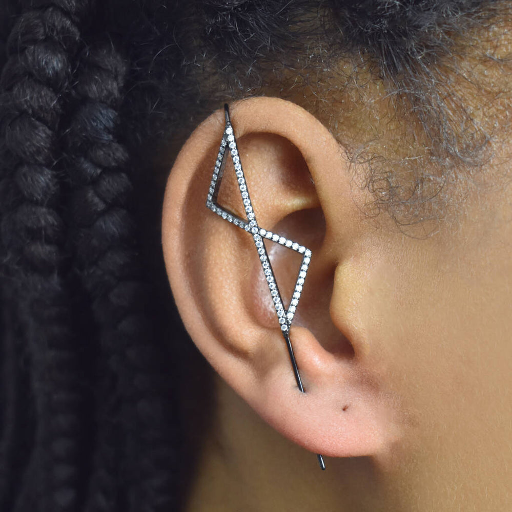 Oxidised Silver Geometric Zirconia Ear Cuffs - Otis Jaxon Silver Jewellery