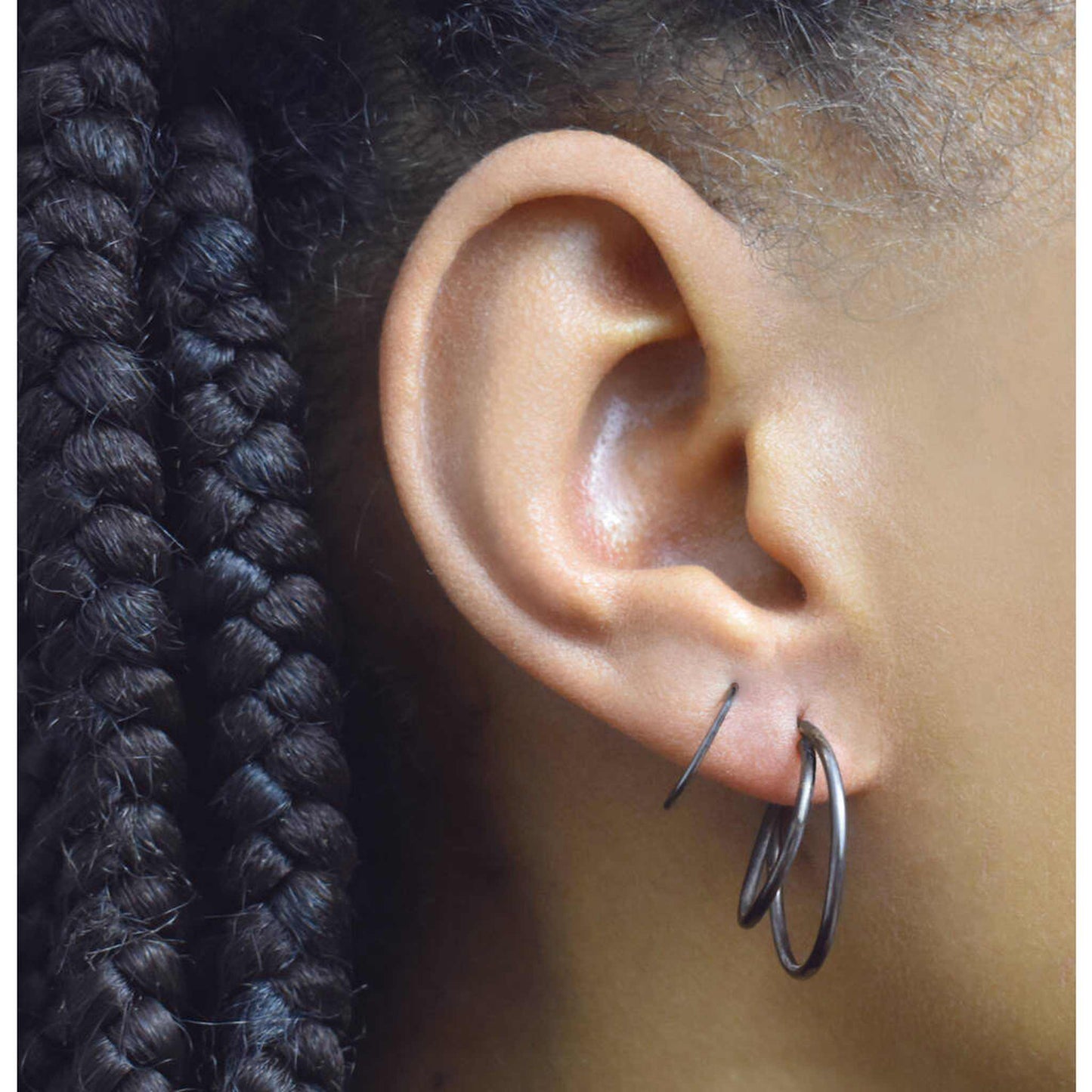 Triple Hoop Oxidised Silver Illusion Earrings - Otis Jaxon Silver Jewellery