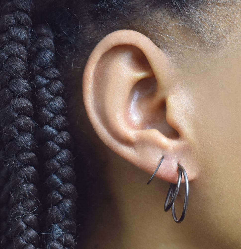 Triple Hoop Oxidised Silver Illusion Earrings - Otis Jaxon Silver Jewellery