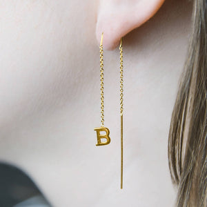Gold Personalised Initial Threader Earrings - Otis Jaxon Silver Jewellery